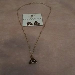 Poop emoji earinhs and necklace
